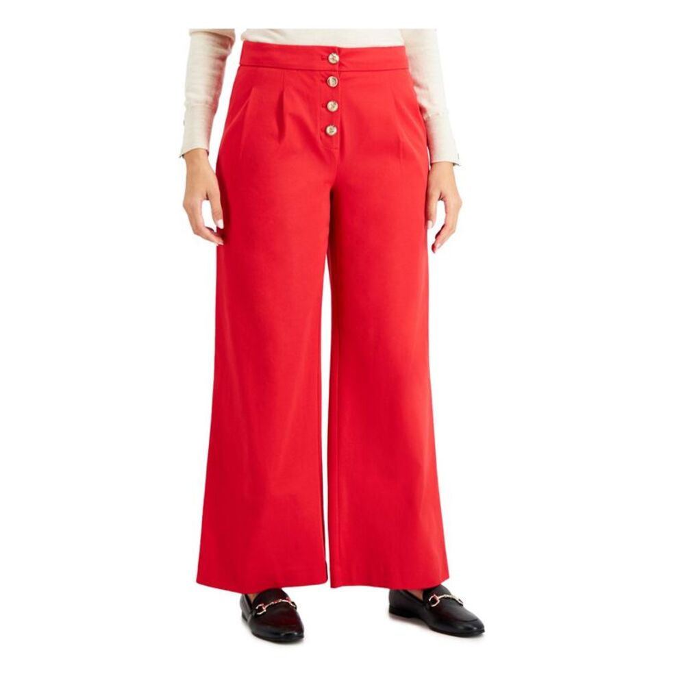 CHARTER CLUB Womens Red Stretch Button Fly Wear To Work Wide Leg Pants 12